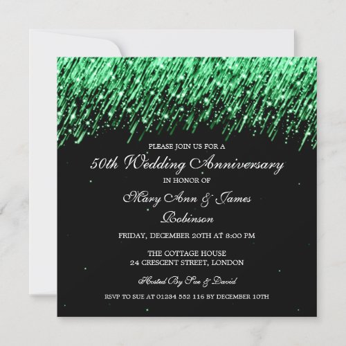 Elegant 50th Wedding Anniversary Green Stars Invitation