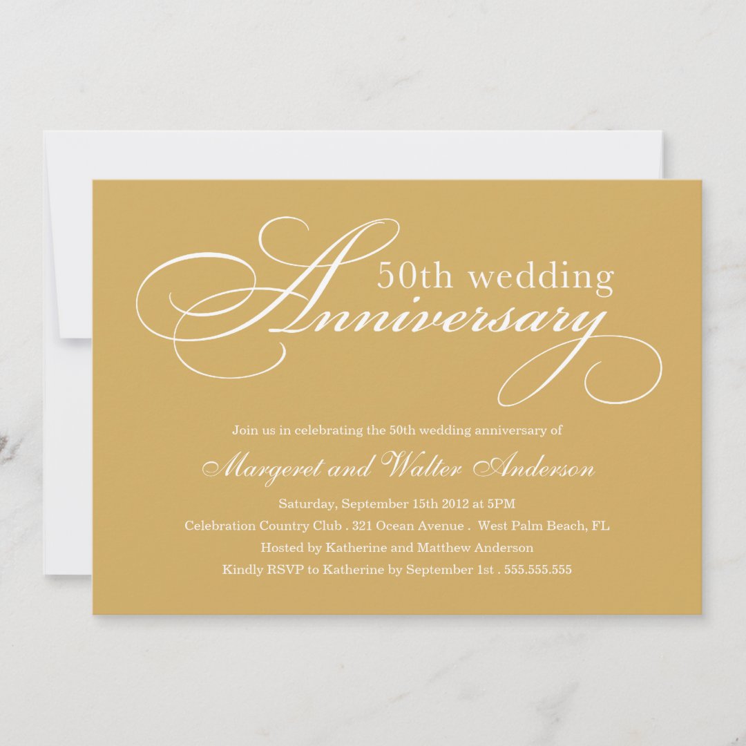 ELEGANT 50TH | WEDDING ANNIVERSARY INVITATION | Zazzle