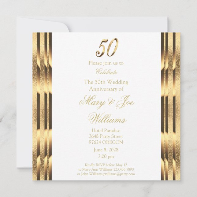 Elegant 50th Wedding Anniversary Invitation Gold (Back)