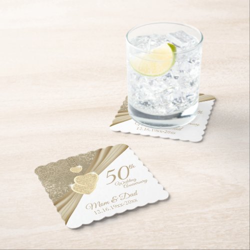 Elegant 50th Wedding Anniversary   Paper Coaster