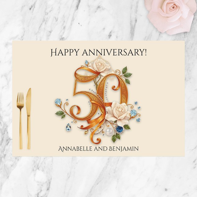 Elegant 50th Wedding Anniversary Paper Placemat (Creator Uploaded)