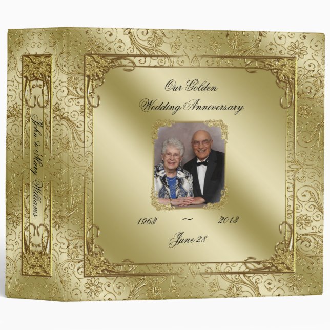Elegant 50th Wedding Anniversary Photo 2" Binder (Front/Spine)