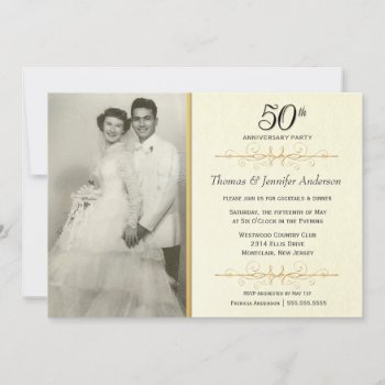 Elegant 50th Wedding Anniversary Photo Invitation by SquirrelHugger at Zazzle
