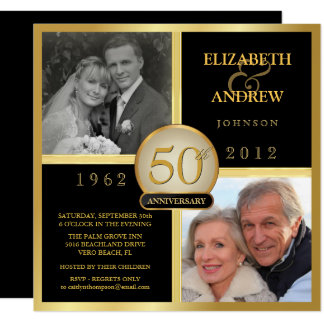 Elegant 50th Wedding Anniversary Photo Invitations