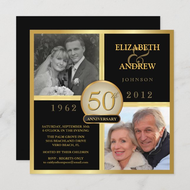 Elegant 50th Wedding Anniversary Photo Invitations (Front/Back)