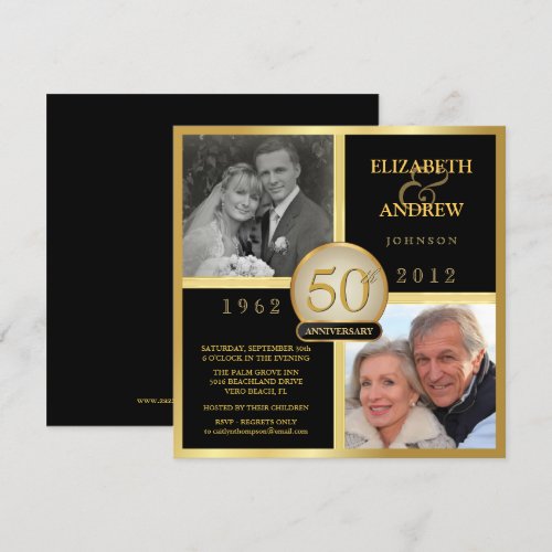 Elegant 50th Wedding Anniversary Photo Invitations