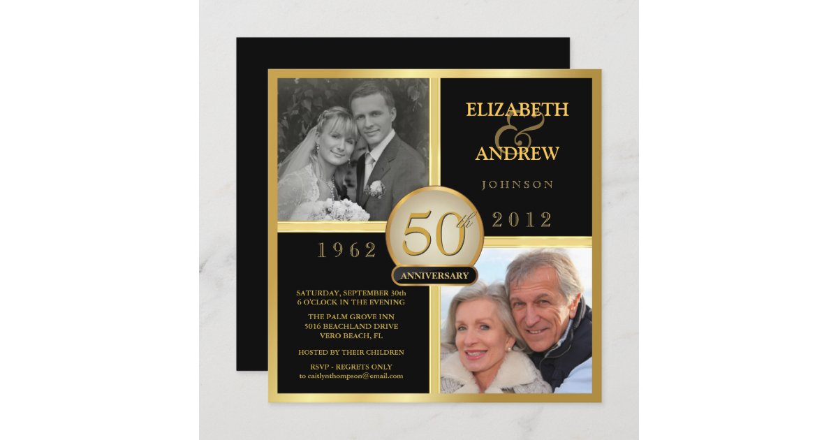 Elegant 50th Wedding Anniversary Photo Invitations | Zazzle