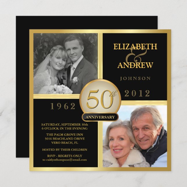 Elegant 50th Wedding Anniversary Photo Invitations (Front/Back)