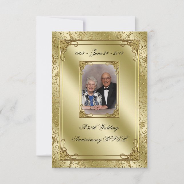 Elegant 50th Wedding Anniversary Photo RSVP Card (Front)
