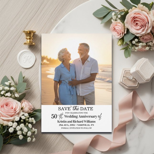 Elegant 50th Wedding Anniversary Photo Save The Date (Creator Uploaded)