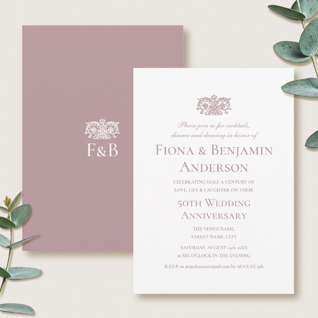 Elegant 50th Wedding Anniversary Pink Formal Invitation (Creator Uploaded)