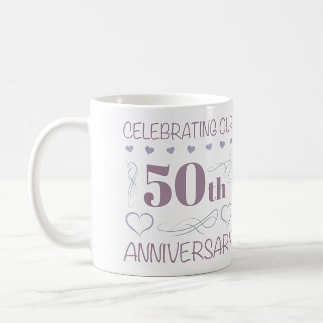 Elegant 50th Wedding Anniversary Purple Coffee Mug (Left)