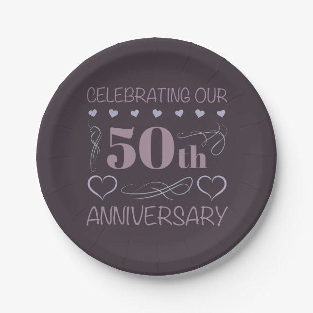 Elegant 50th Wedding Anniversary Purple Paper Plates (Front)