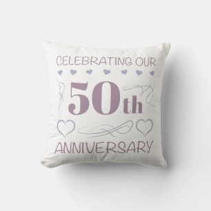 Elegant 50th Wedding Anniversary Purple Throw Pillow