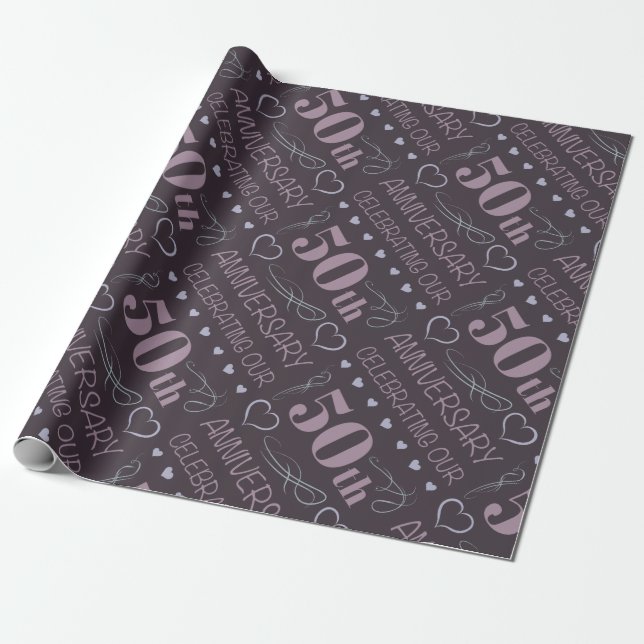 Elegant 50th Wedding Anniversary Purple Wrapping Paper (Unrolled)