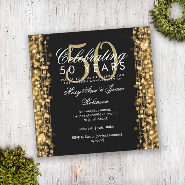 Elegant 50th Wedding Anniversary Sparkles Gold Invitation (Creator Uploaded)