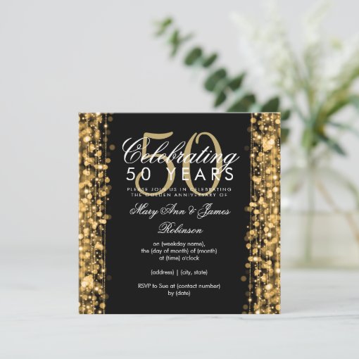 Elegant 50th Wedding Anniversary Sparkles Gold Invitation | Zazzle