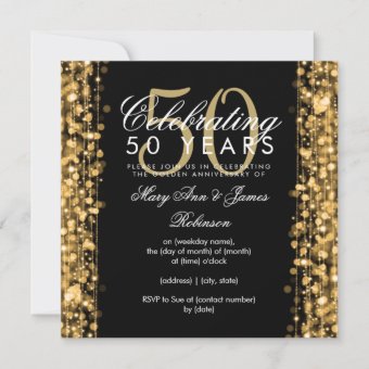 Elegant 50th Wedding Anniversary Sparkles Gold Invitation | Zazzle