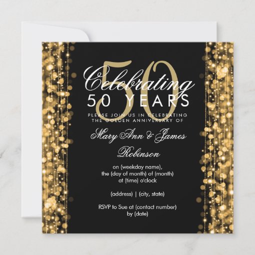 Elegant 50th Wedding Anniversary Sparkles Gold Invitation | Zazzle