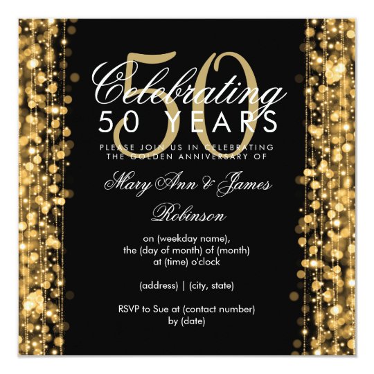 Elegant 50th Wedding Anniversary Sparkles Gold Invitation | Zazzle.com