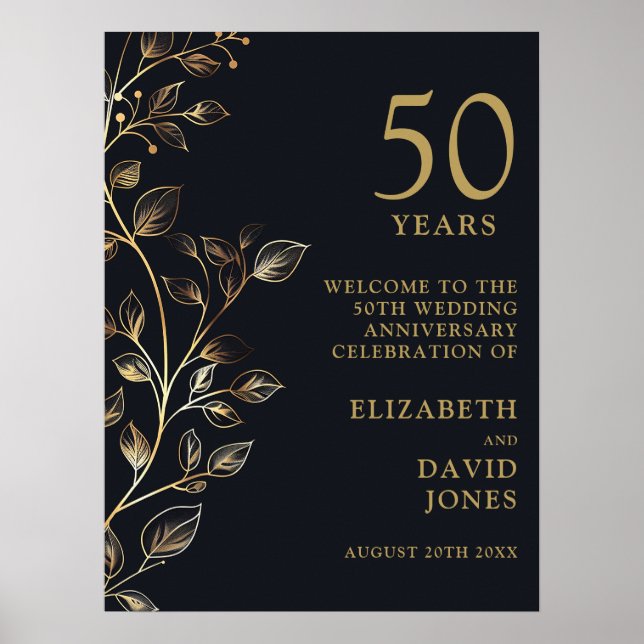 Elegant 50th Wedding Anniversary Welcome Sign (Front)
