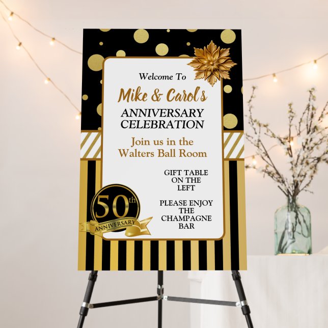 Elegant 50th Wedding Anniversary Welcome Sign (In Situ (Stand))