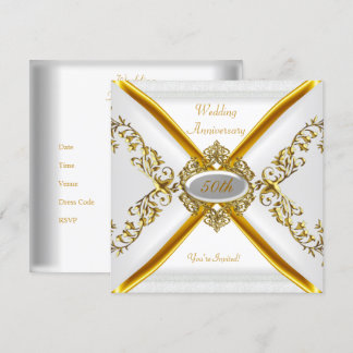 Elegant 50th Wedding Anniversary White Gold 2 Invitation