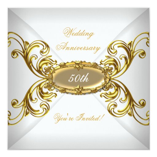 Elegant 50th Wedding Anniversary White Gold Card | Zazzle
