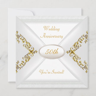 Elegant 50th Wedding Anniversary White Gold Invitation
