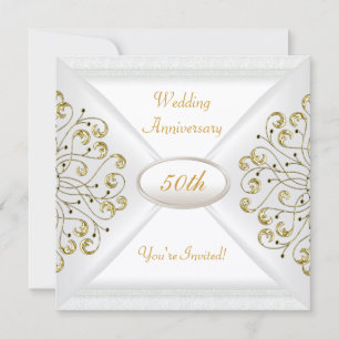 Elegant 50th Wedding Anniversary White Gold Invitation