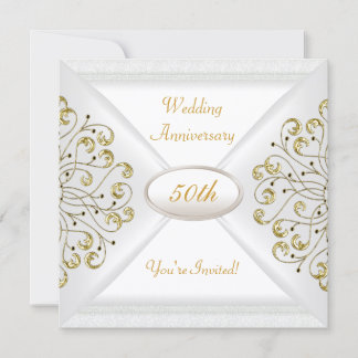 Elegant 50th Wedding Anniversary White Gold Invitation