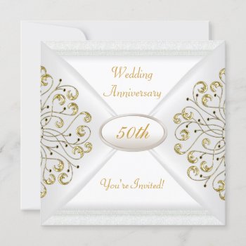 Elegant 50th Wedding Anniversary White Gold Invitation by Label_That at Zazzle