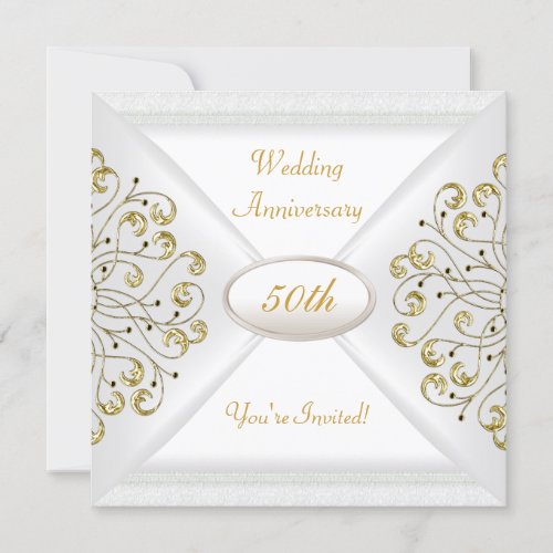Elegant 50th Wedding Anniversary White Gold Custom Announcement