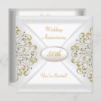 Elegant 50th Wedding Anniversary White Gold Invitation | Zazzle