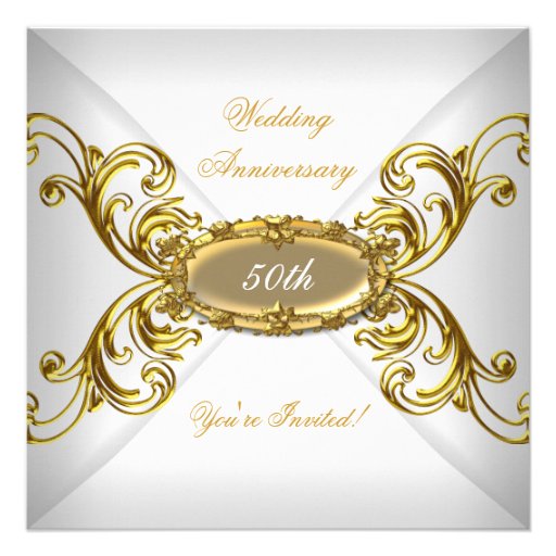 Elegant 50th Wedding Anniversary White Gold Custom Invitations | Zazzle