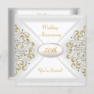 Elegant 50th Wedding Anniversary White Gold Invitation