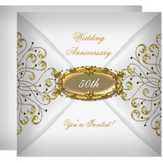 Elegant 50th Wedding Anniversary White Gold Invitation