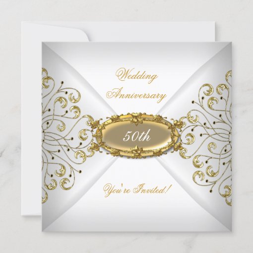 Elegant 50th Wedding Anniversary White Gold Invitation | Zazzle