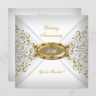 Elegant 50th Wedding Anniversary White Gold Invitation