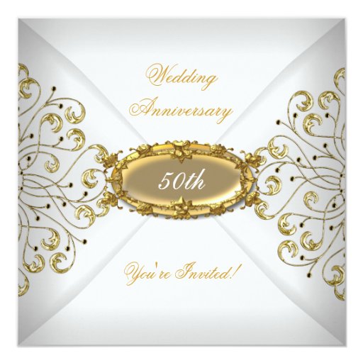 Elegant 50th Wedding Anniversary White Gold Invitation | Zazzle