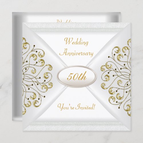Elegant  50th Wedding Anniversary White Gold Invitation