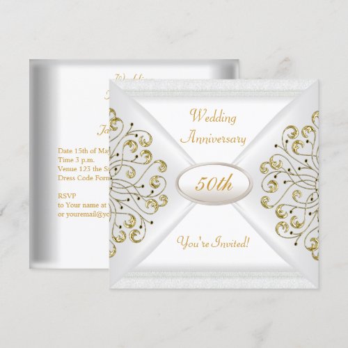 Elegant  50th Wedding Anniversary White Gold Personalized Announcements