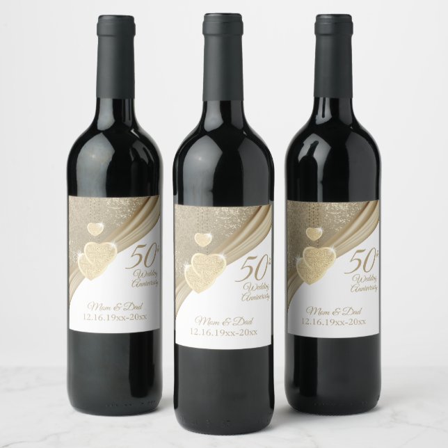Elegant 50th Wedding Anniversary   Wine Label (Bottles)