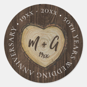 Elegant 50th Wedding Anniversary Wood Classic Round Sticker