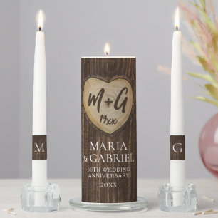 Elegant 50th Wedding Anniversary Wood Unity Candle Set