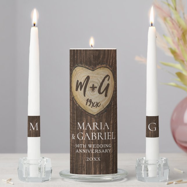 Elegant 50th Wedding Anniversary Wood  Unity Candle Set (In Situ)