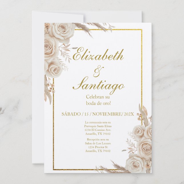 Elegant 50th Wedding Boho Spanish Invitation (Front)
