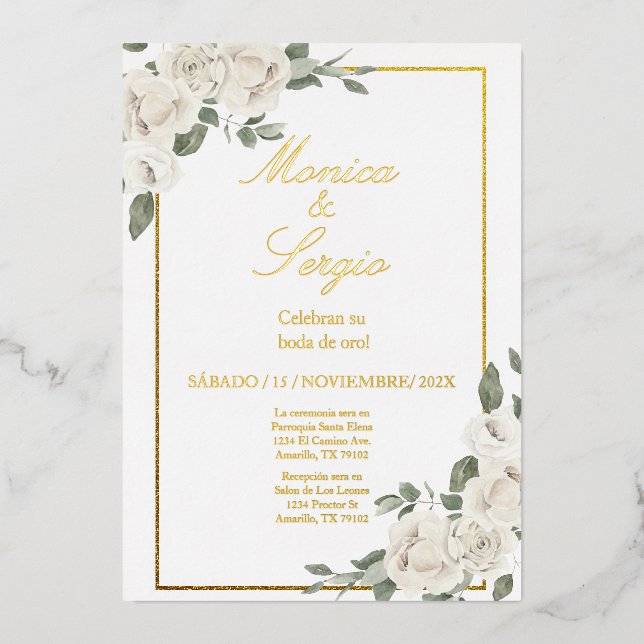 Elegant 50th Wedding Invitation in Spanish Foil Invitation (Front)