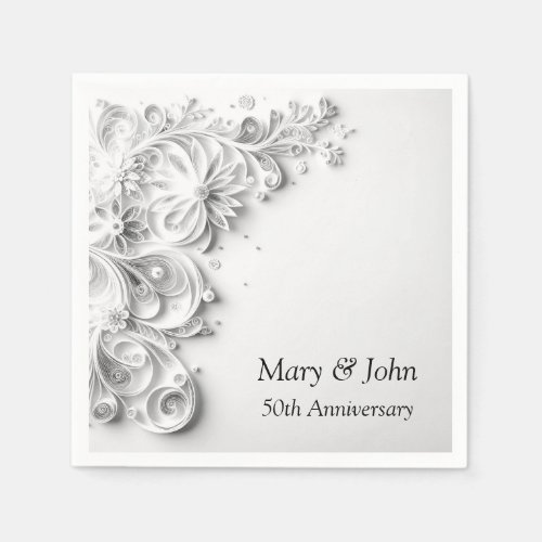 Elegant 50th Wedding Paper Quilling Design Napkins