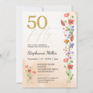 Elegant 50th Wildflower Birthday Celebration Invitation